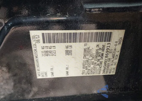 2012 Nissan Maxima 3.5 Sv z USA, uszkodzony, nr VIN 1N4AA5AP0CC869913